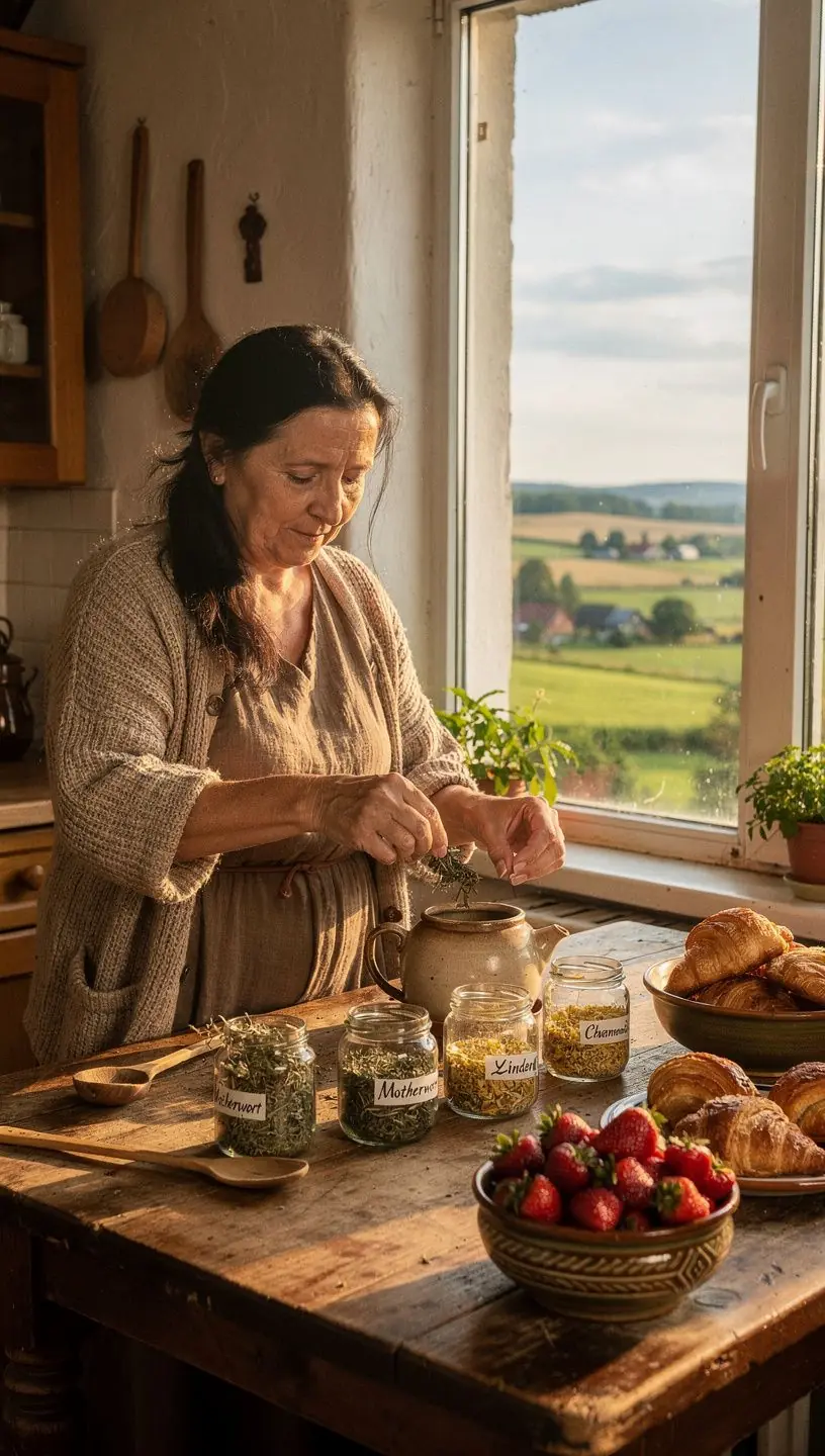 Moteriškos širdies arbatos ingredientai: džiovintos motinėlės, ramunėlės ir mėtos.
