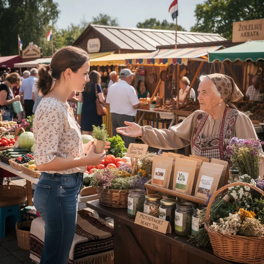 Širdies sveikatos arbata su motinėlėmis puodelyje, dekoruota šviežiais žolelėmis.
