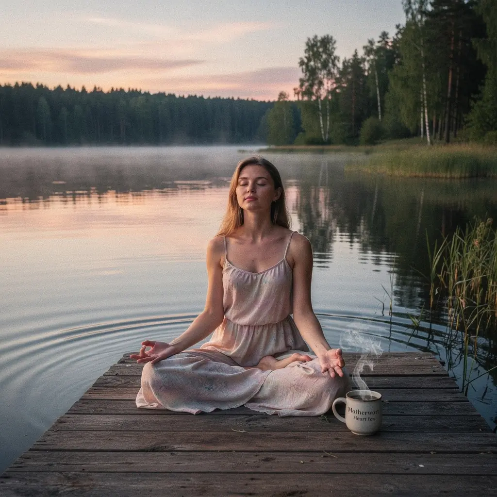Moterys, mėgaujančios širdies arbata, susirinkusios drauge gamtoje.